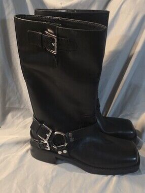 Michael Kors Women's Crosby Leather Moto Boots Black SZ 9.5 Preowned